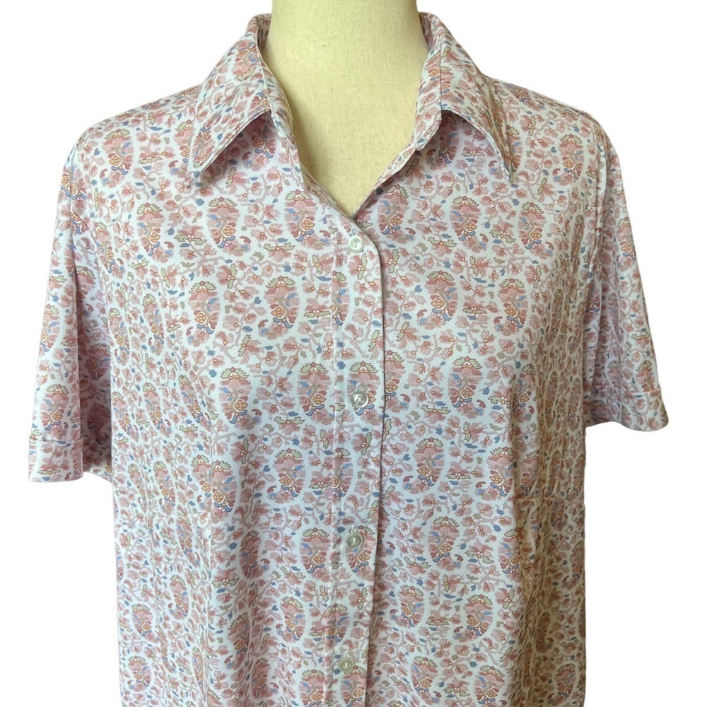 Vintage 70s Sears “The Shirt” XL Paisley Button Down Funky Disco Pink Floral - Picture 2 of 8